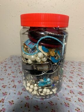 💍 Mixed Costume Jewelry Jar with Turquoise Accents 💍